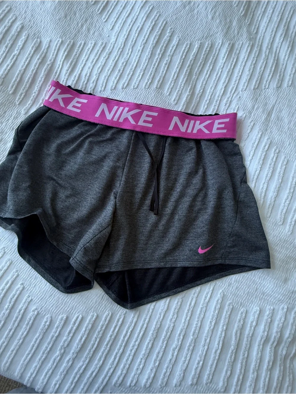 Nike Women's Charcoal Athletic Shorts with Pink Swoosh